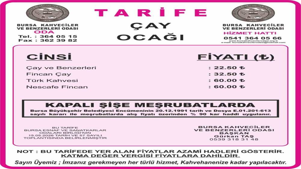 Bursa&rsquo;da &ccedil;ay ve kahve fiyatlarına y&uuml;zde 30 zam
