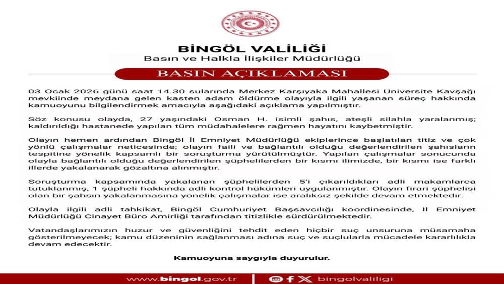 Bing&ouml;l&rsquo;deki cinayette 5 tutuklama
