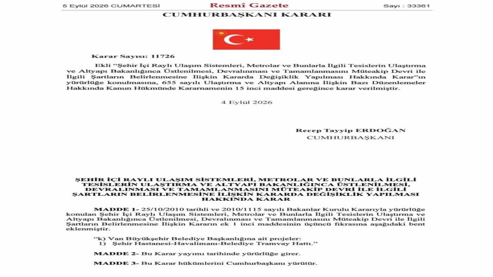 Van&rsquo;daki tramvay hattı projesi Ulaştırma ve Altyapı Bakanlığına devredildi

