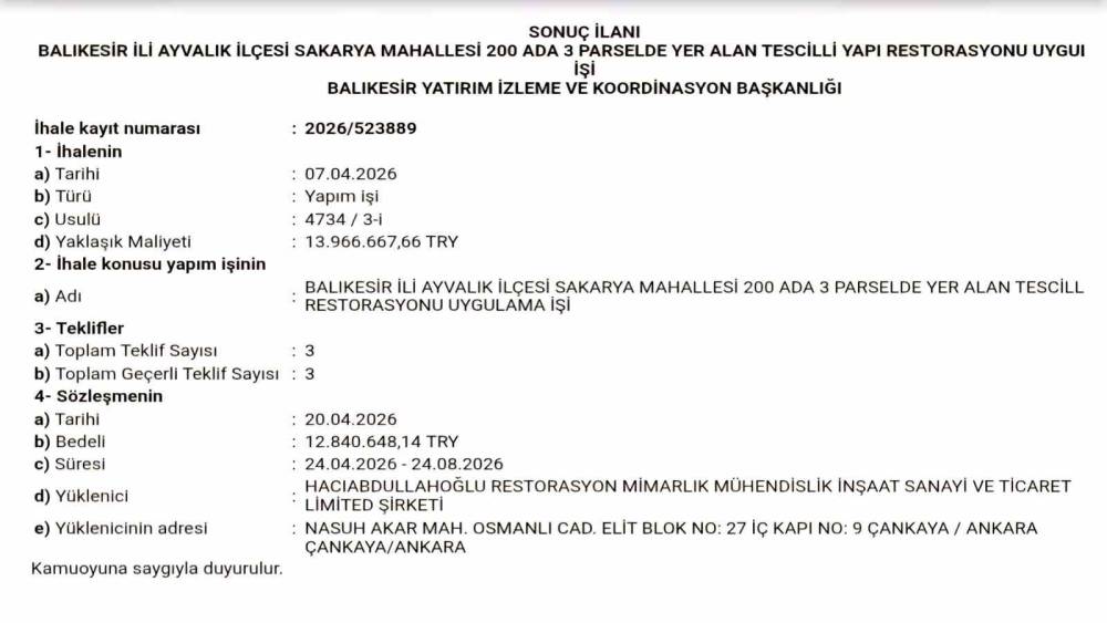 13 milyon TL&rsquo;lik ihale tamamlandı, tarihi yapı yeniden hayat bulacak
