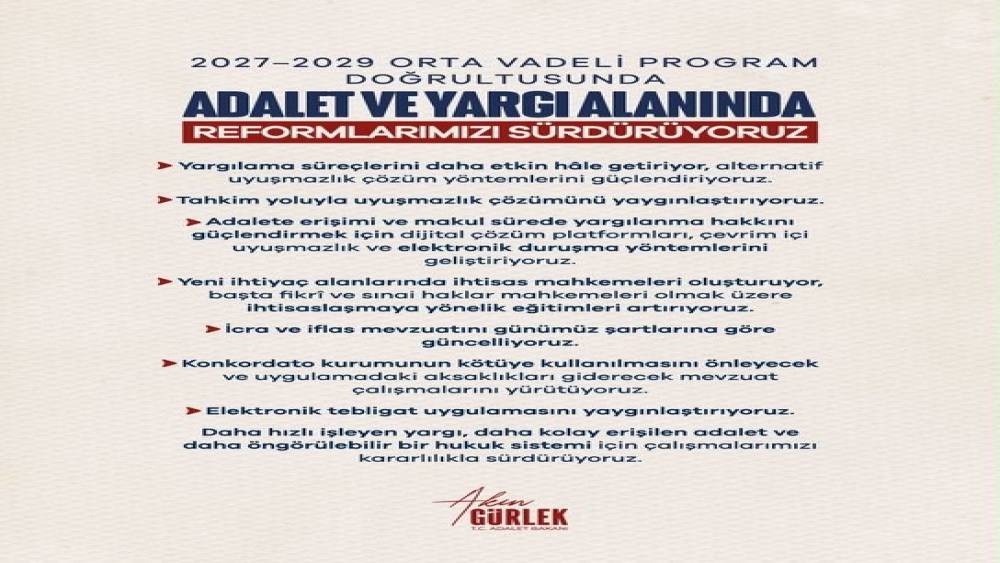 Bakan G&uuml;rlek: "Adalete erişimi kolaylaştıracak reformlarımızı kararlılıkla s&uuml;rd&uuml;receğiz"
