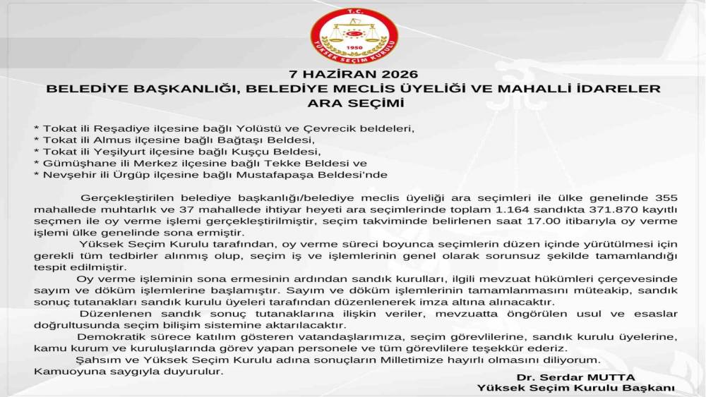 YSK Başkanı Mutta: "Y&uuml;ksek Se&ccedil;im Kurulu adına sonu&ccedil;ların milletimize hayırlı olmasını diliyorum"
