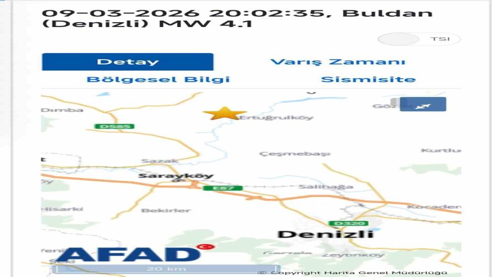 Denizli&rsquo;de 4.1 b&uuml;y&uuml;kl&uuml;ğ&uuml;ndeki art&ccedil;ı deprem korkuttu
