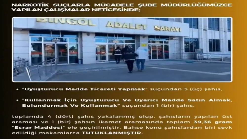 Bing&ouml;l&rsquo;de uyuşturucuyla m&uuml;cadele: 1 tutuklama
