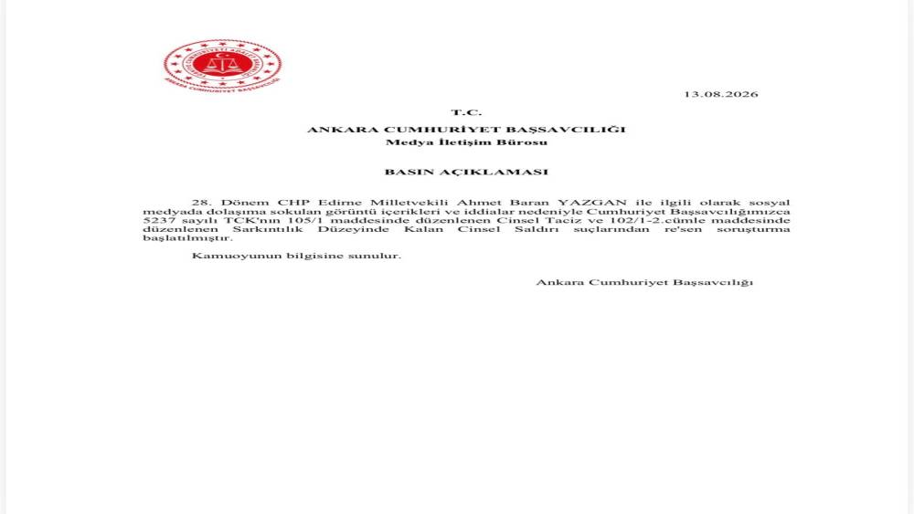 CHP&rsquo;li Milletvekili Yazgan hakkında taciz iddiasıyla re&rsquo;sen soruşturma başlatıldı
