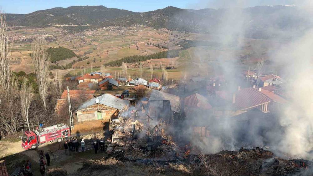 K&ouml;yde korkutan yangın: Evler ve ahırlar k&uuml;le d&ouml;nd&uuml;
