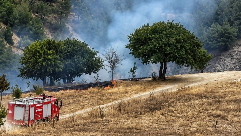 Karab&uuml;k&rsquo;te anız yangını ormanlık alana sı&ccedil;ramadan s&ouml;nd&uuml;r&uuml;ld&uuml;
