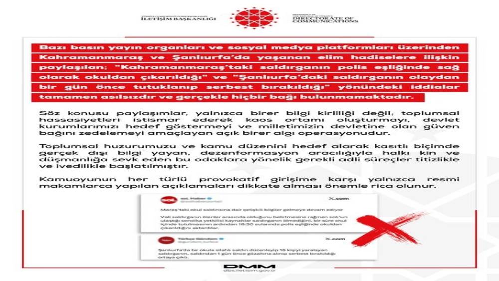 DMM&rsquo;den Kahramanmaraş ve Şanlıurfa&rsquo;daki saldırılarla ilgili dezenformasyon uyarısı
