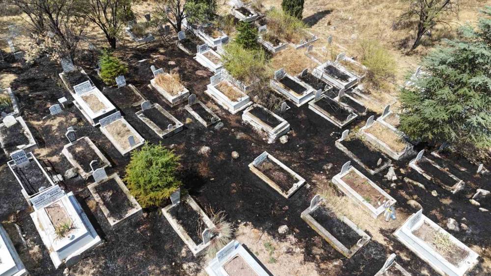 Eskişehir&rsquo;de mezarlar alevler i&ccedil;inde kaldı
