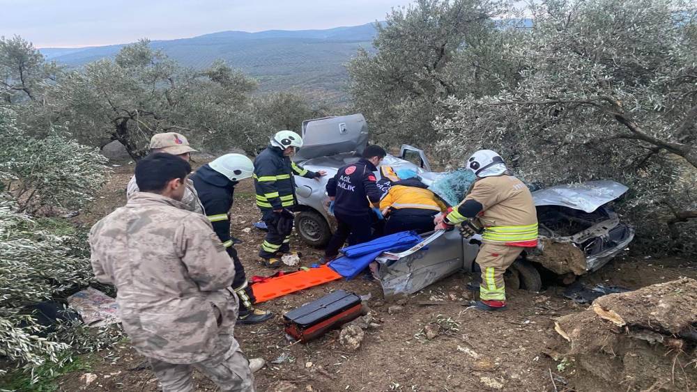 Zeytinliğe u&ccedil;an otomobilin s&uuml;r&uuml;c&uuml;s&uuml; yaralandı
