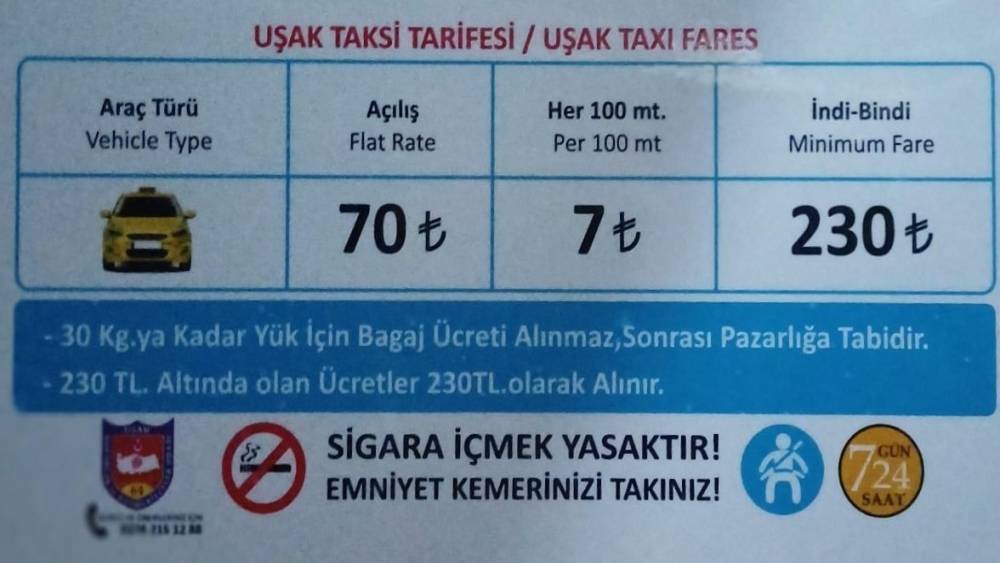 Uşak&rsquo;ta taksi indi-bindi &uuml;creti 230 TL oldu
