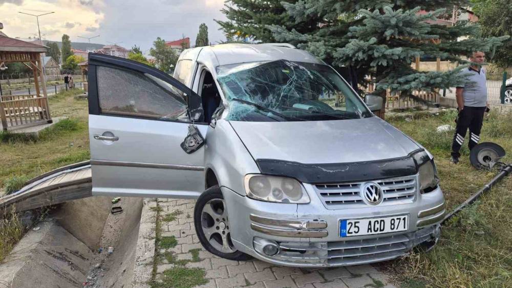 Sarıkamış&rsquo;ta hafif ticari ara&ccedil; şarampole devrildi: 2 yaralı
