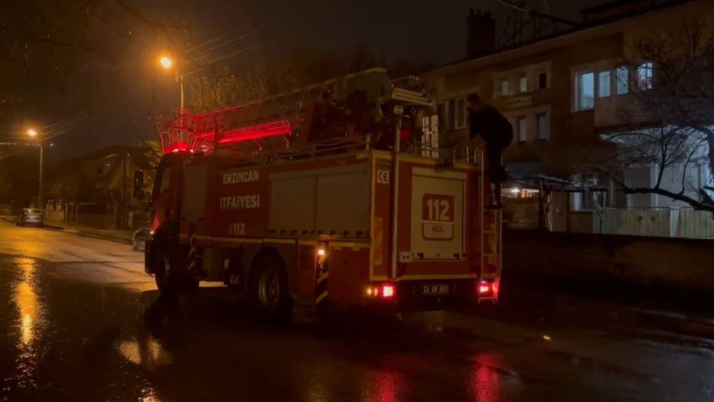 Erzincan&rsquo;da mahsur kalan kedi itfaiye ekiplerince kurtarıldı
