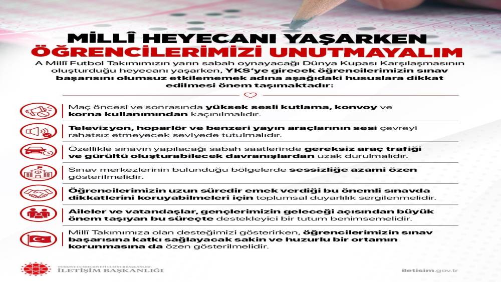İletişim Başkanlığı&rsquo;ndan YKS &ouml;ncesi milli ma&ccedil;ı uyarısı
