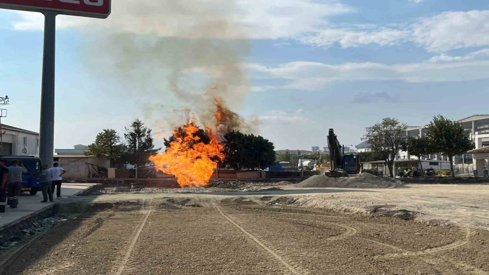 Tekirdağ&rsquo;da yol &ccedil;alışması esnasında korkutan yangın: Alevler metrelerce havaya y&uuml;kseldi
