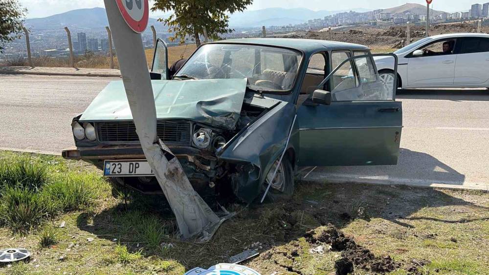 Elazığ&rsquo;da otomobil aydınlatma direğine &ccedil;arptı: 2 yaralı
