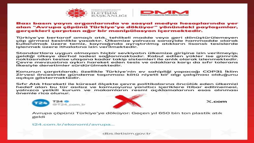 DMM: "&rsquo;Avrupa &ccedil;&ouml;p&uuml;n&uuml; T&uuml;rkiye&rsquo;ye d&ouml;k&uuml;yor&rsquo; y&ouml;n&uuml;ndeki paylaşımlar manip&uuml;lasyon i&ccedil;ermektedir"
