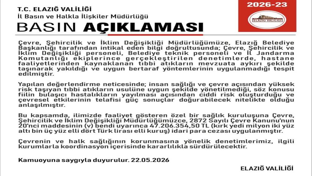 Elazığ&rsquo;da &ouml;zel bir hastaneye 47 milyon lira ceza kesildi
