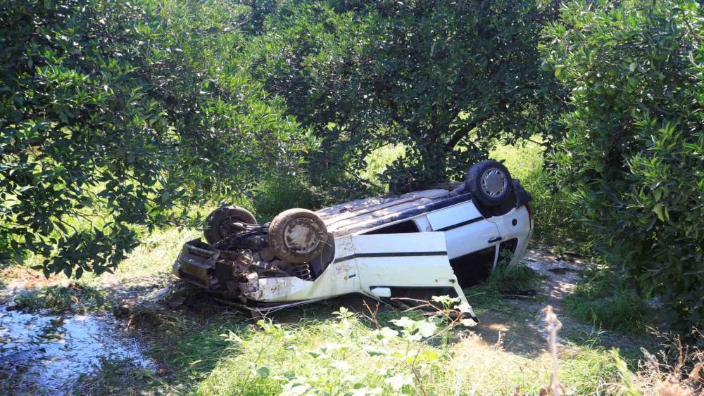 &Ouml;n&uuml;ne &ccedil;ıkan kediye &ccedil;arpmamak i&ccedil;in direksiyonu kırınca bah&ccedil;eye u&ccedil;tu
