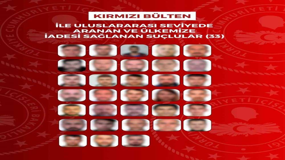 İ&ccedil;işleri Bakanlığı: "Kırmızı b&uuml;ltenle aranan 33, ulusal seviyede aranan 30 su&ccedil;lu &uuml;lkemize geri getirildi"
