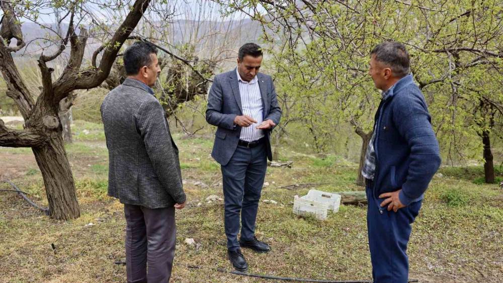 Ak&ccedil;adağ Belediye Başkanı Ulutaş, doludan etkilenen &uuml;reticileri ziyaret etti
