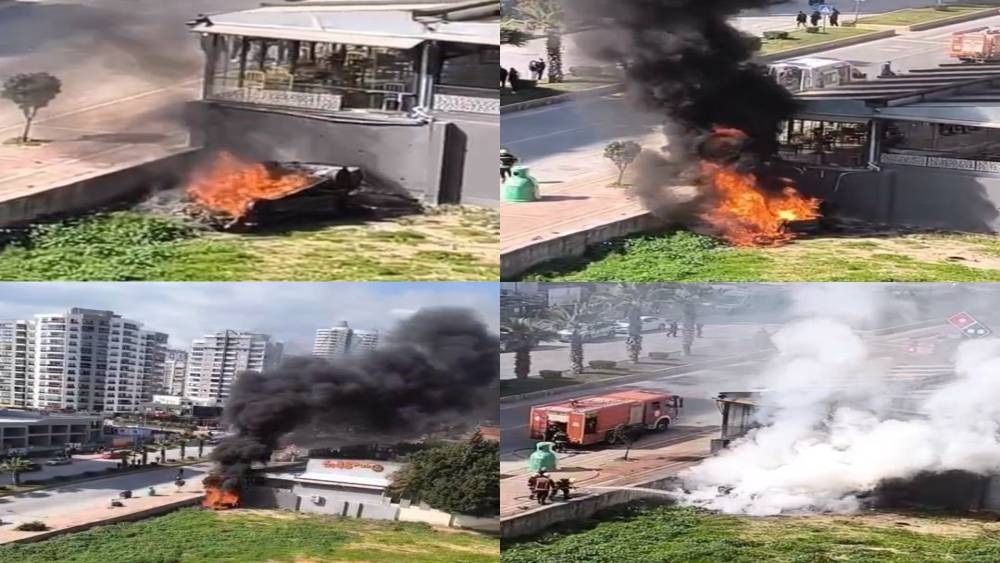 Mersin&rsquo;de iş yerinin duvarına &ccedil;arpan otomobil alev aldı: 1 yaralı
