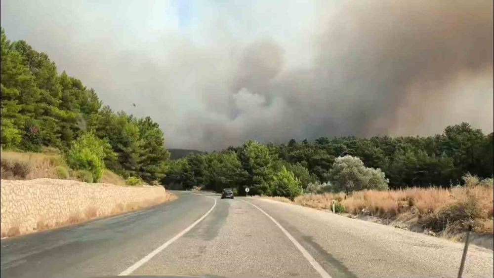 Seydikemer yangınında dumanlar g&ouml;ky&uuml;z&uuml;n&uuml; kapladı
