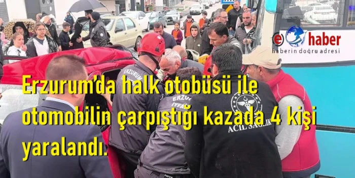 Halk otob&uuml;s&uuml; ile otomobil &ccedil;arpıştı: 4 yaralı